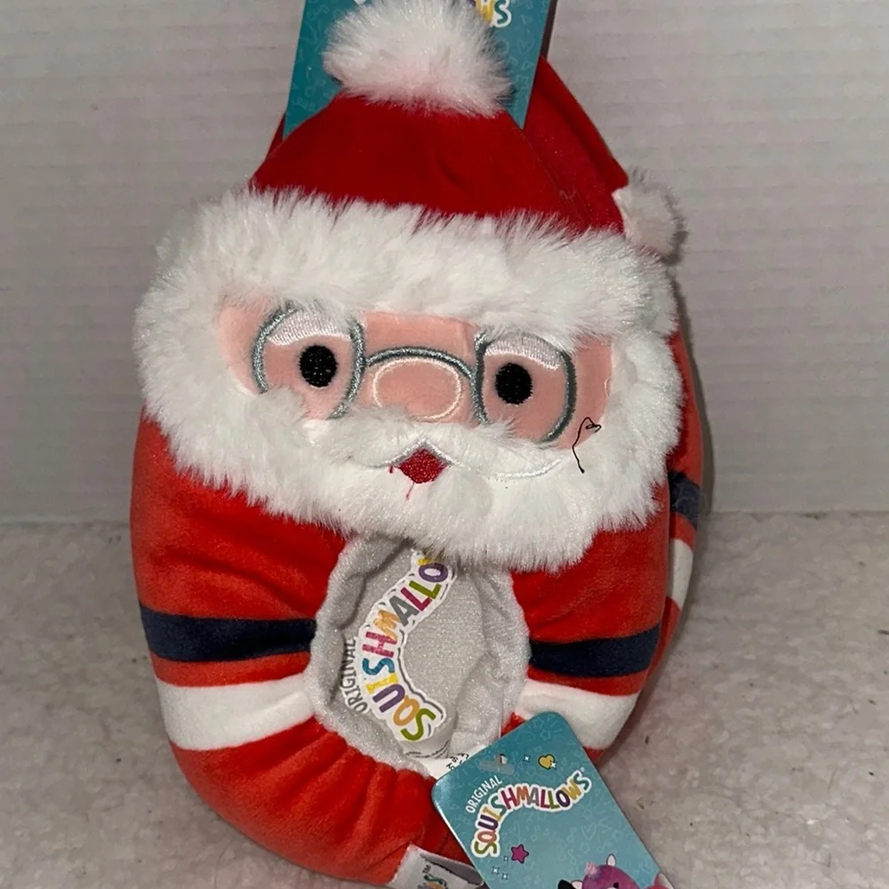 Squishmallows Santa Claus Plush Slippers Christmas Holiday Red, White, and Black